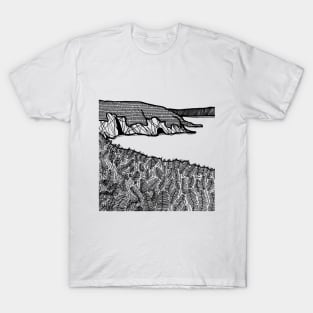 Beach Scene Black and White T-Shirt